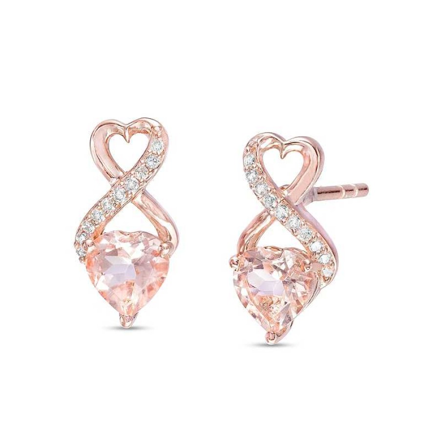 Zales 5.0Mm Morganite And Diamond Accent Heart-Shaped Infinity Drop Earrings In 10K Rose Gold Earrings