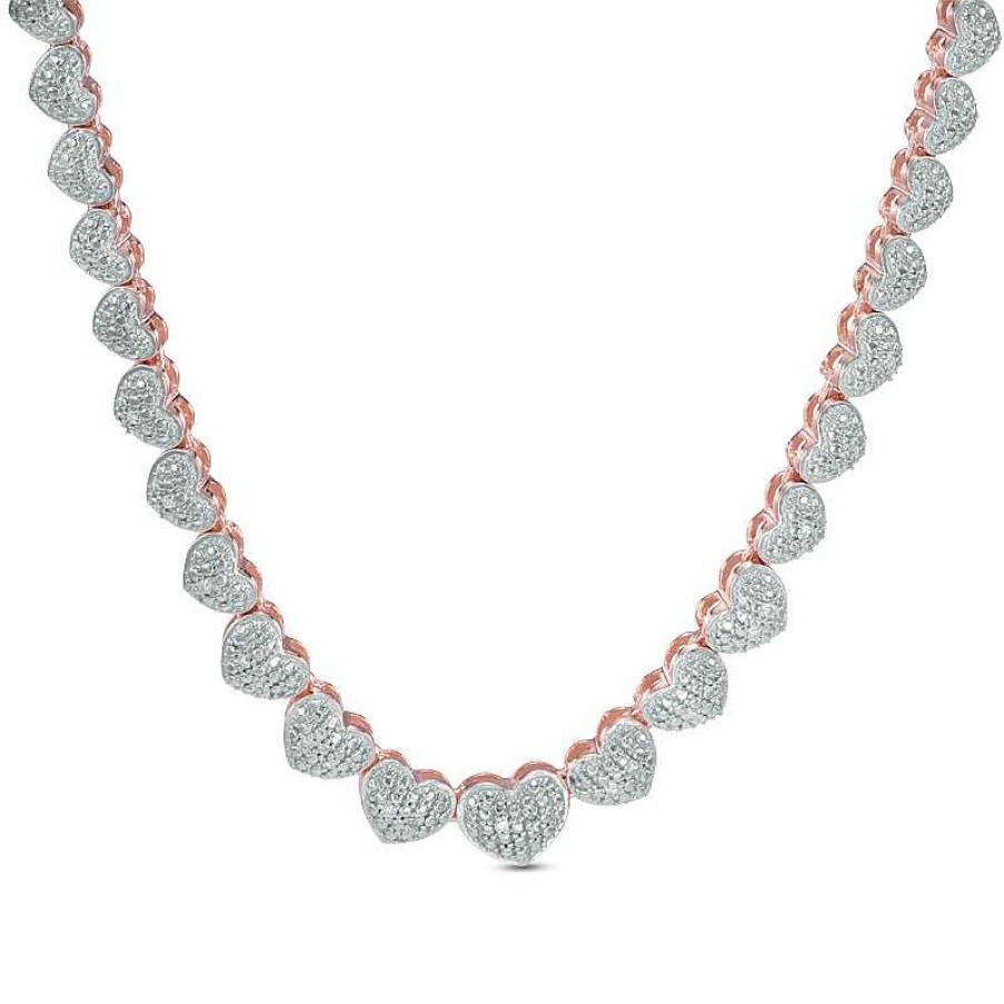 Zales 1/10 Ct. T.W. Diamond Heart Necklace In Sterling Silver And 18K Rose Gold Plate - 16" Necklaces