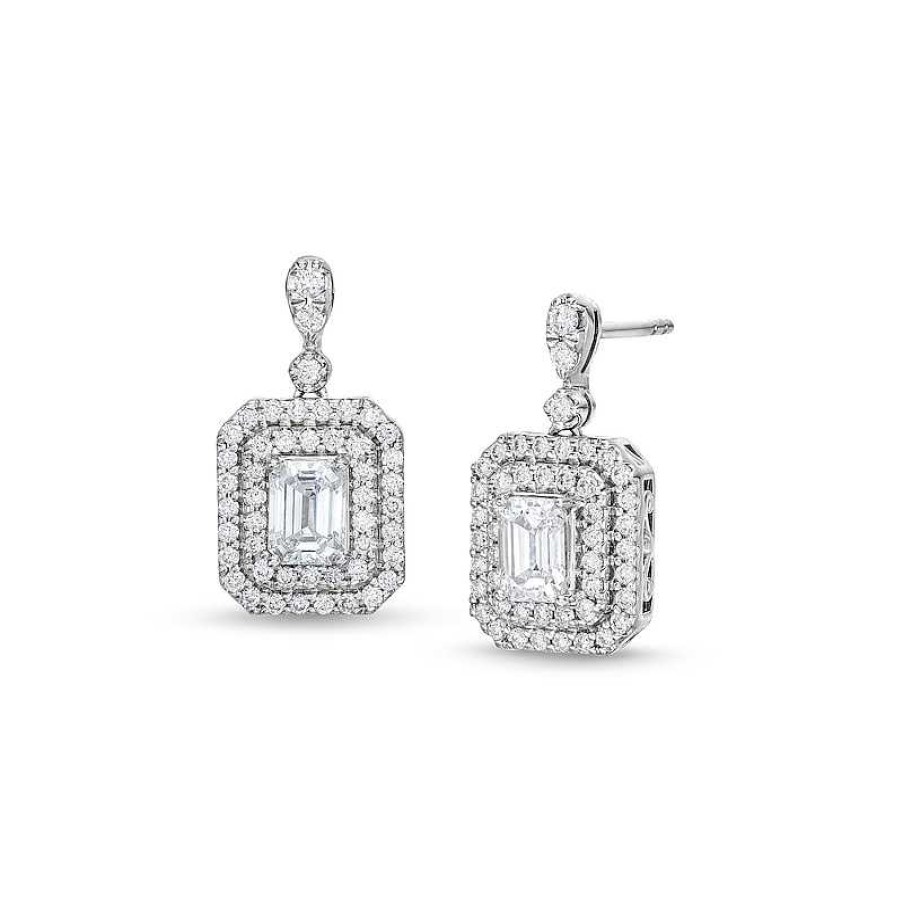 Zales 1-1/2 Ct. T.W. Emerald-Cut Lab-Created Diamond Drop Earrings In 10K White Gold Earrings