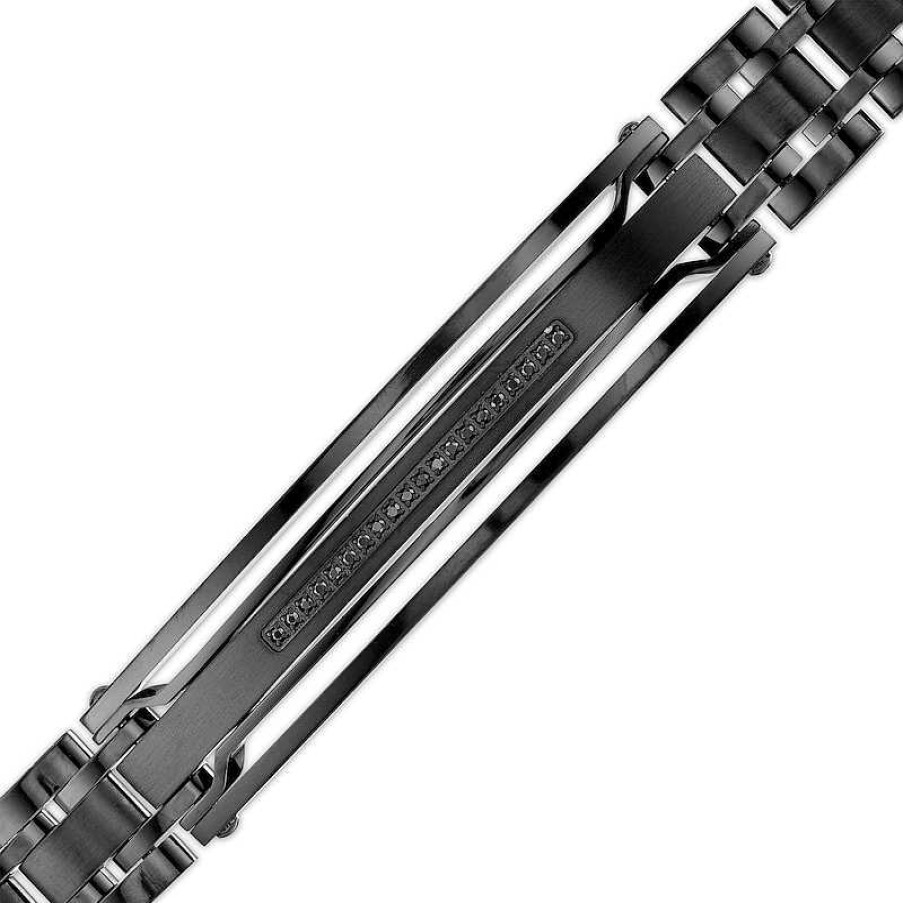 Zales Men'S 1/10 Ct. T.W. Black Enhanced Diamond Triple Row Id Bracelet In Stainless Steel With Black Ion-Plate - 8.5" Bracelets