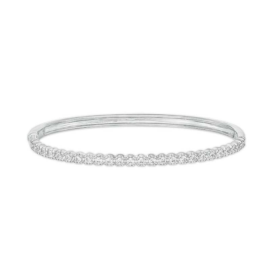 Zales 1 Ct. T.W. Certified Lab-Created Diamond Line Bangle In 14K White Gold (F/Si2) 7.25" Bracelets