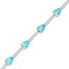 Zales Pear-Shaped Swiss Blue Topaz And White Lab-Created Sapphire Station Line Bracelet In Sterling Silver - 7.25" Bracelets