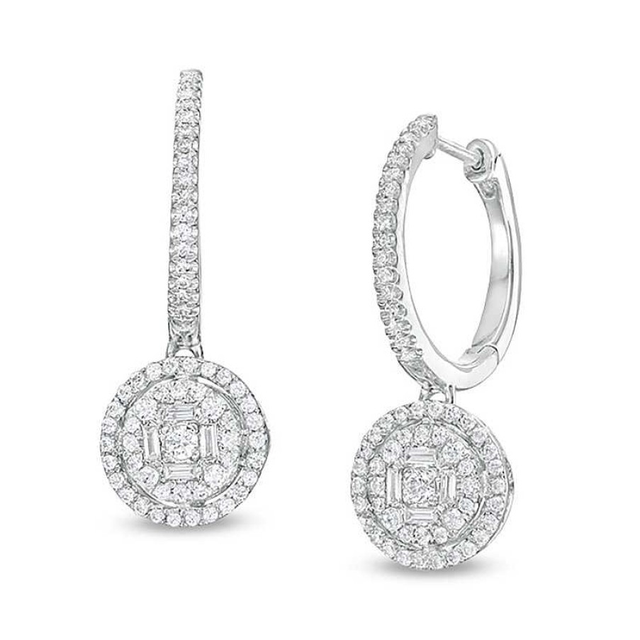 Zales 1/2 Ct. T.W. Multi-Diamond Double Frame Drop Earrings In 10K White Gold Earrings