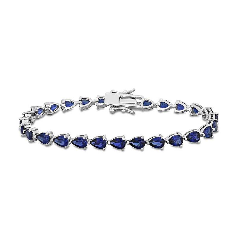 Zales Pear-Shaped Blue Lab-Created Sapphire Tennis Bracelet In Sterling Silver - 7.25" Bracelets