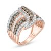 Zales 2 Ct. T.W. Champagne And White Diamond Multi-Row Crossover Ring In 10K Rose Gold Rings