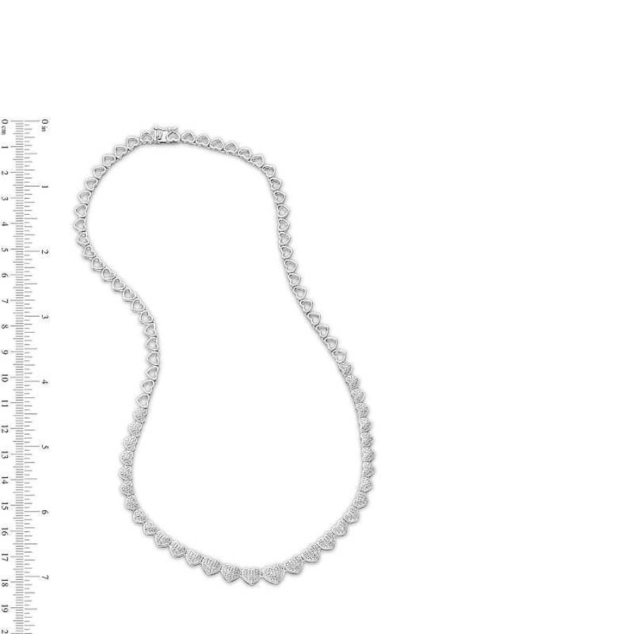 Zales 1/10 Ct. T.W. Diamond Beaded Graduated Hearts Link Necklace In Sterling Silver Necklaces