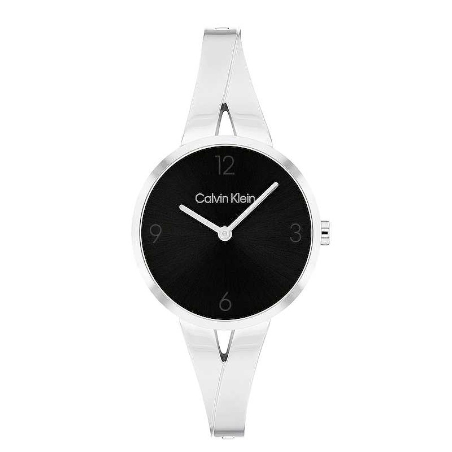 Calvin Klein Ladies' Calvin Klein Tapered Bangle Watch With Black Dial (Model: 25100026) Watches