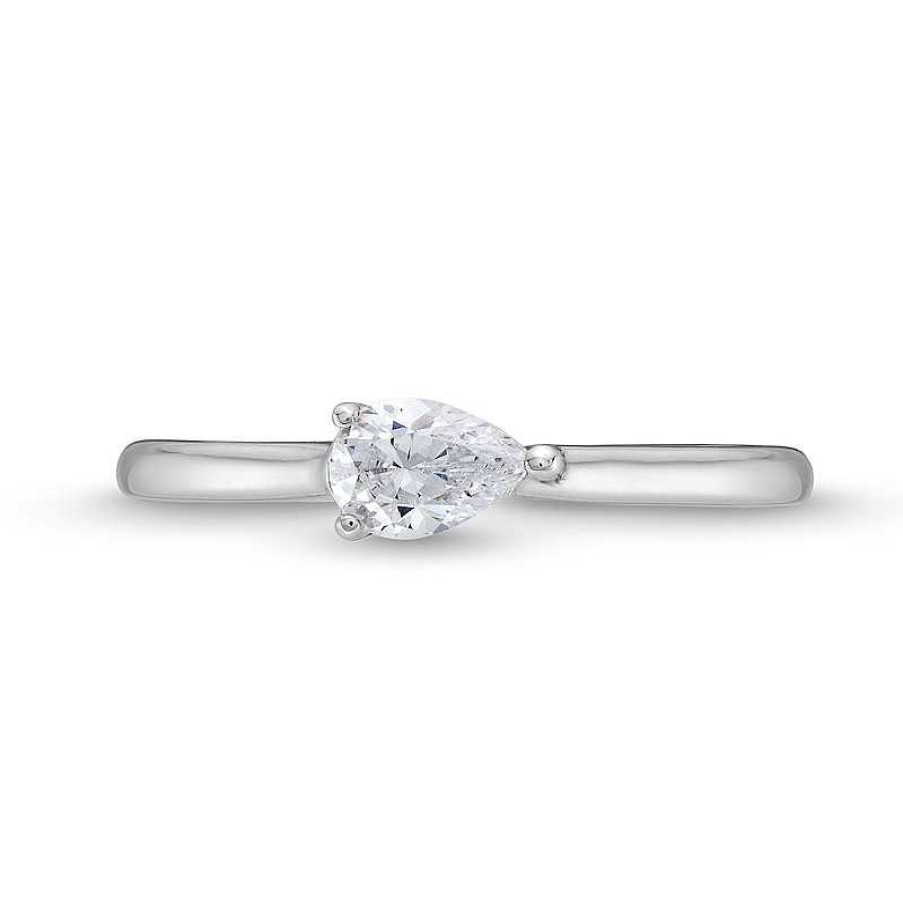 Zales 1/3 Ct. Pear-Shaped Diamond Sideways Solitaire Engagement Ring In 14K White Gold (I/I1) Rings