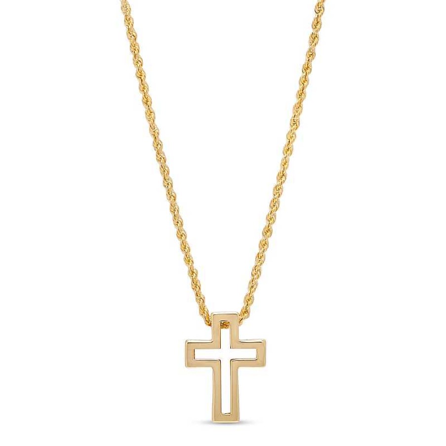 Zales Bold Cross Outline Pendant In 10K Gold Necklaces