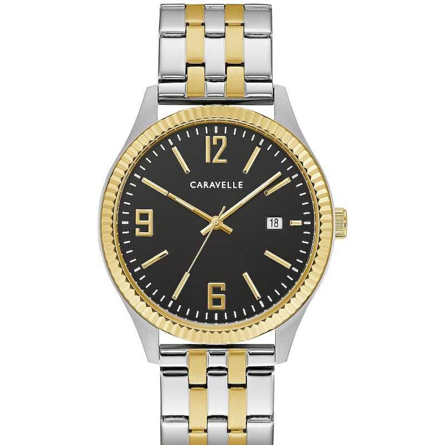 CARAVELLE Men'S Caravelle By Bulova Two-Tone Watch With Black Dial And Bracelet Box Set (Model: 45K000) Watches