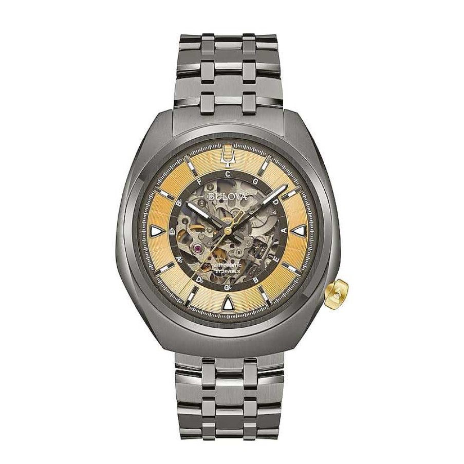 Bulova Men'S Bulova Grammy® Gunmetal Grey Ip Automatic Watch With Gold-Tone Skeleton Dial (Model: 98A294) Watches