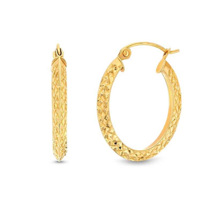 Zales Diamond-Cut Oval 23.0Mm Hoop Earrings In Hollow 14K Gold Earrings