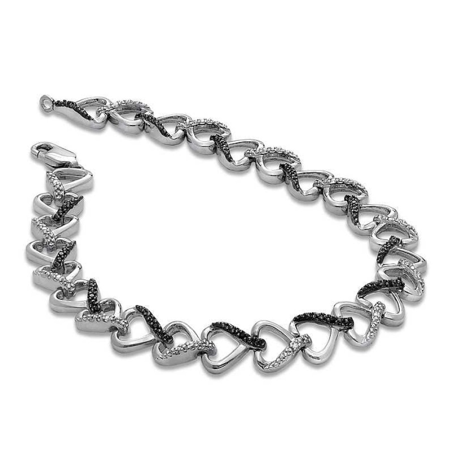 Zales Enhanced Black And White Diamond Accent Heart Bracelet In Sterling Silver Bracelets