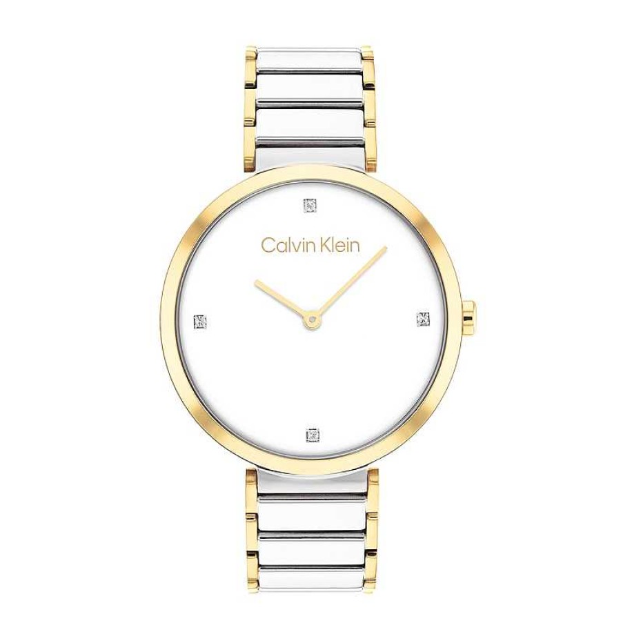 Calvin Klein Ladies' Calvin Klein Crystal Accent Two-Tone Ip Watch With White Dial (Model: 25200134) Watches