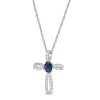 Zales Oval Blue Sapphire And 1/10 Ct. T.W. Diamond Pinwheel Cross Pendant In 10K White Gold Necklaces