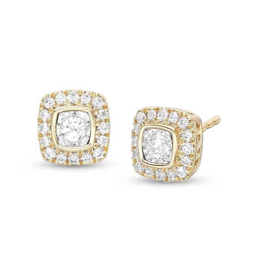 Zales 1/4 Ct. T.W. Diamond Cushion-Shaped Frame Stud Earrings In 10K Two-Tone Gold Earrings