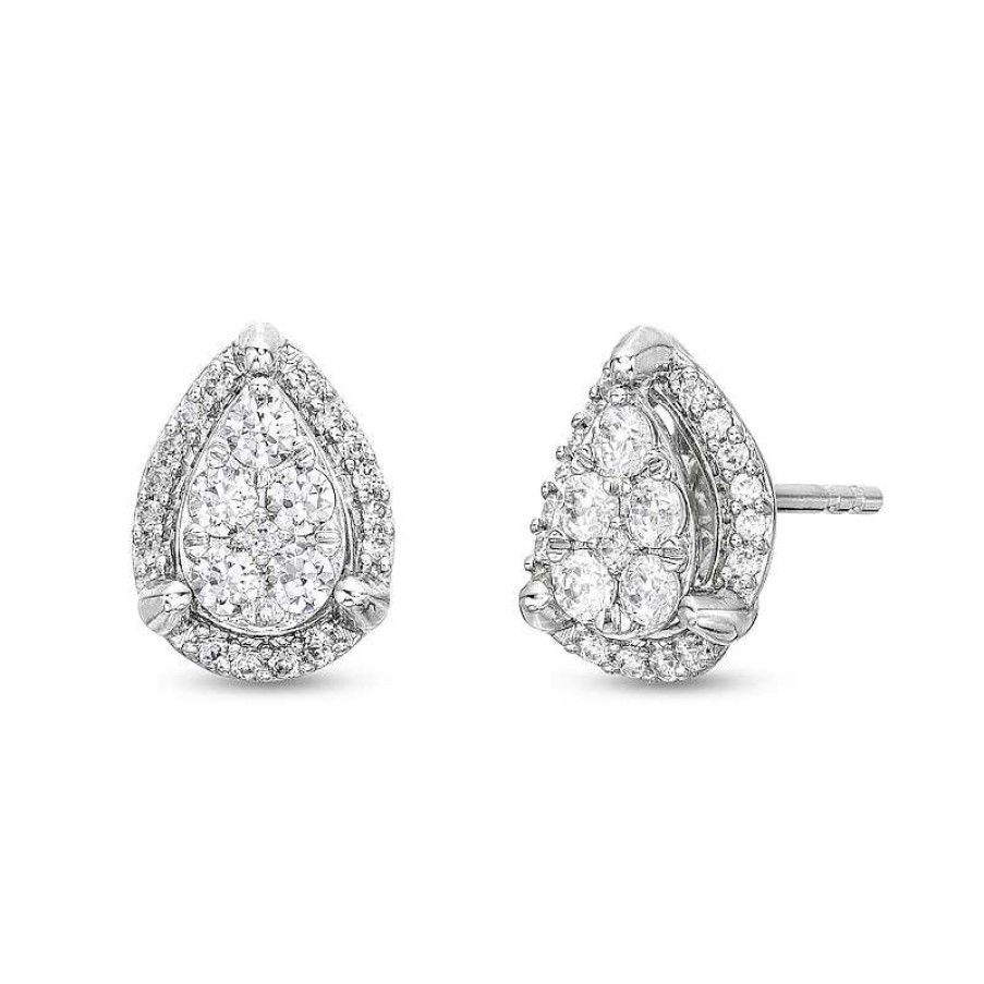 Zales 1/2 Ct. T.W. Pear-Shaped Multi-Diamond Tulip Frame Stud Earrings In 10K White Gold Earrings