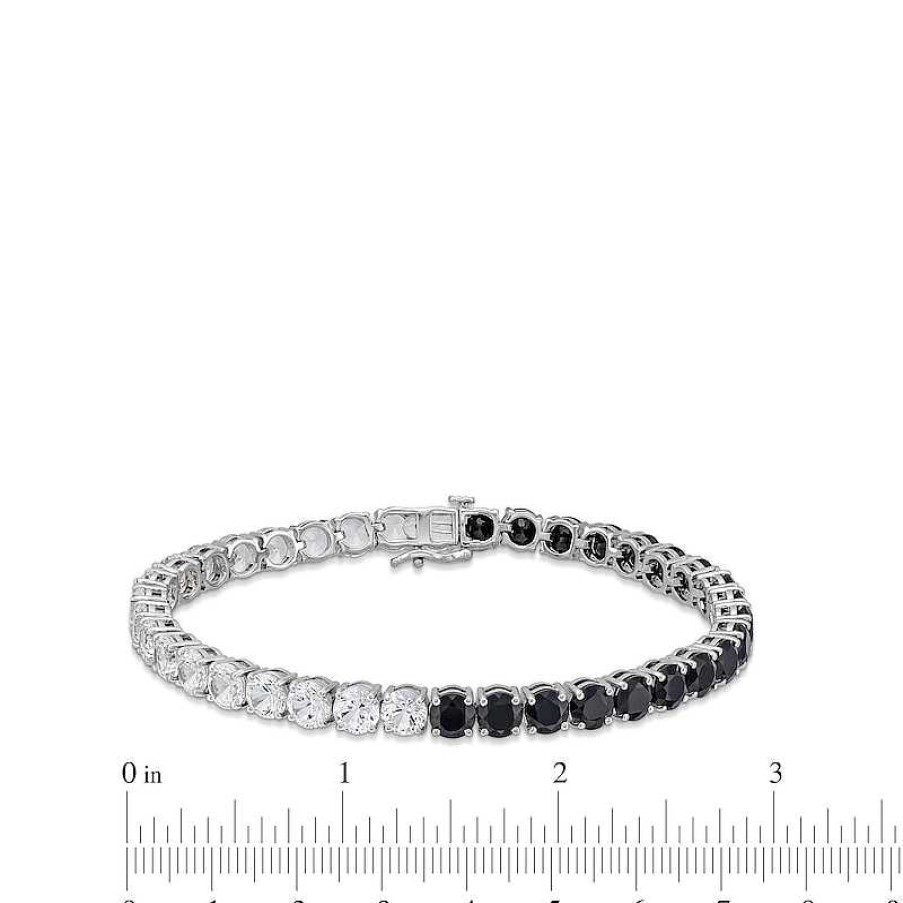 Zales 5.0Mm Black Onyx And White Lab-Created Sapphire Half-And-Half Tennis Bracelet In Sterling Silver - 7.5" Bracelets