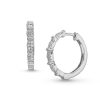 Zales 1/10 Ct. T.W. Multi-Diamond Station Hoop Earrings In 10K White Gold Earrings