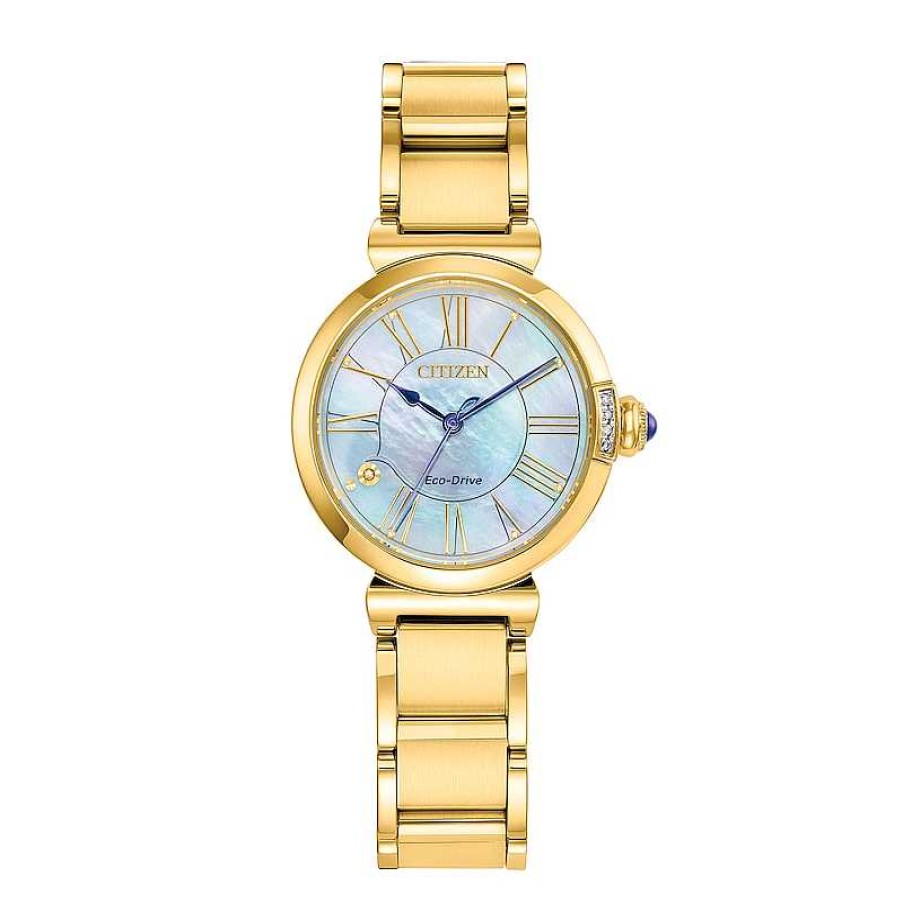 Citizen Ladies' Citizen Eco-Drive® L Mae Diamond Accent Gold-Tone Watch With Mother-Of-Pearl Dial (Model: Em1062-57D) Watches