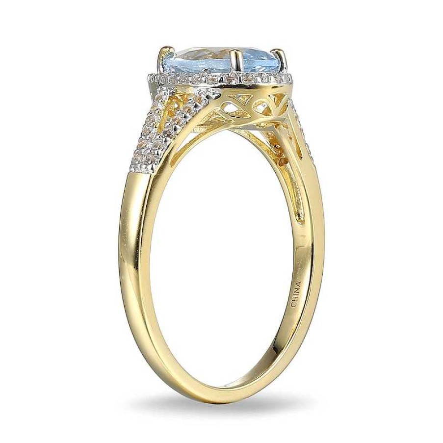 Zales Pear-Shaped Lab-Created Blue Spinel And White Sapphire Frame Ring In Sterling Silver With 18K Gold Plate Rings