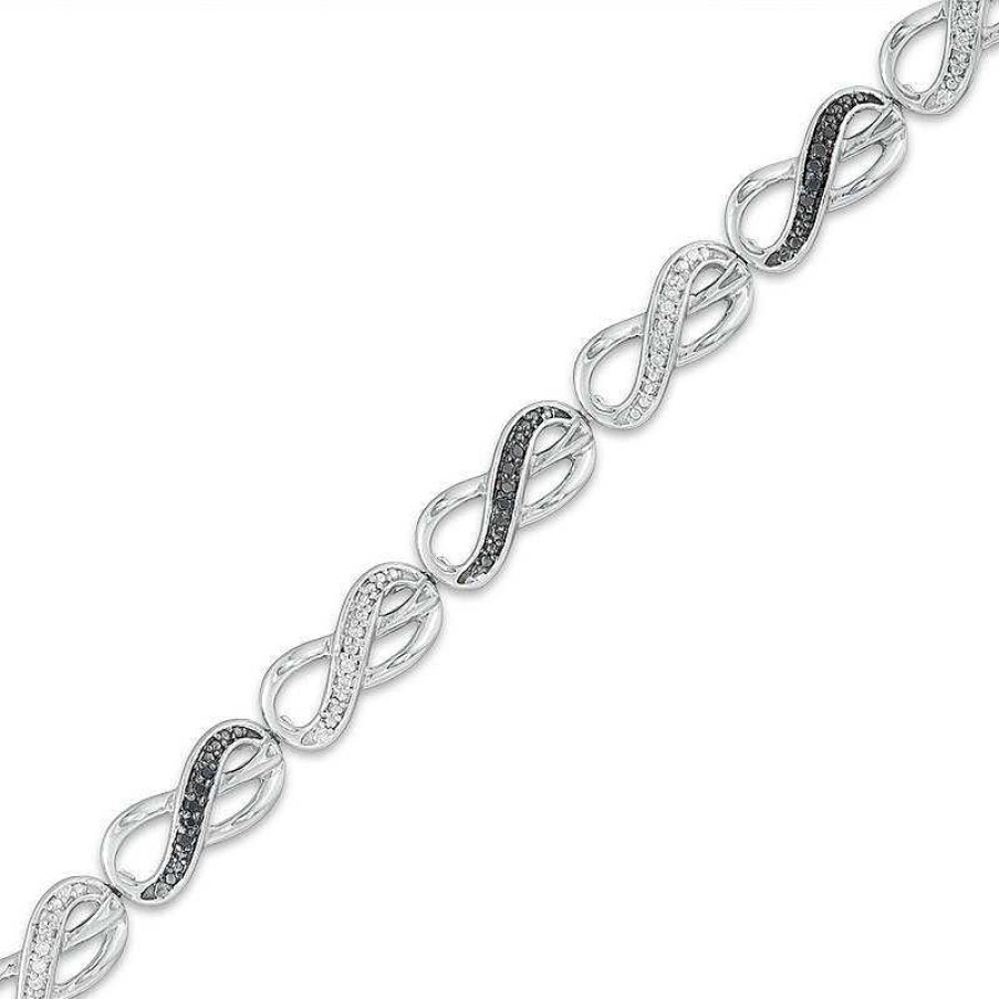 Zales 1/4 Ct. T.W. Enhanced Black And White Diamond Infinity Bracelet In Sterling Silver - 7.25" Bracelets