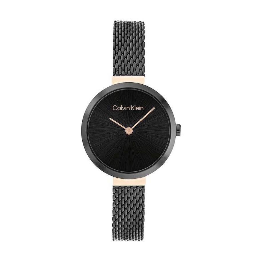 Calvin Klein Ladies' Calvin Klein Two-Tone Ip Mesh Watch With Black Dial (Model: 25200084) Watches