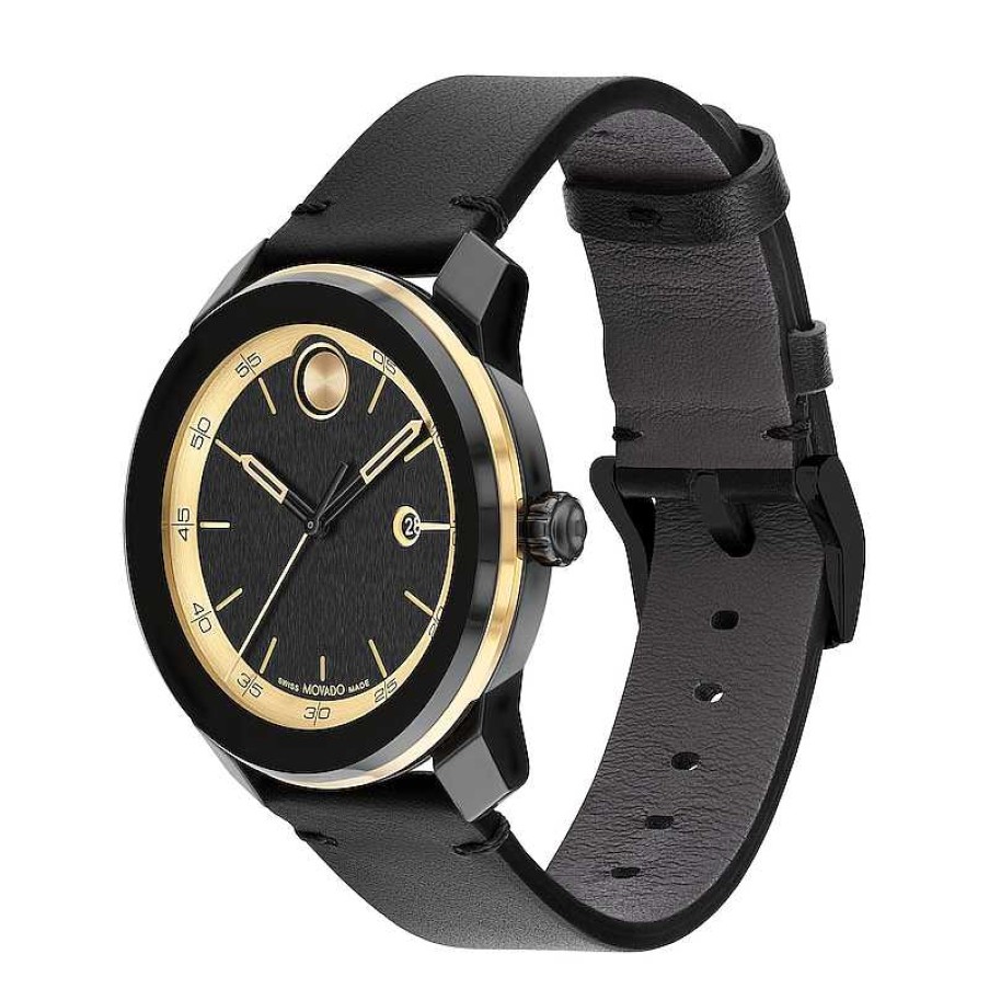 Movado Men'S Movado Bold® Tr90 Black Strap Watch With Gold-Tone Dial And Date Window (Model: 3601130) Watches