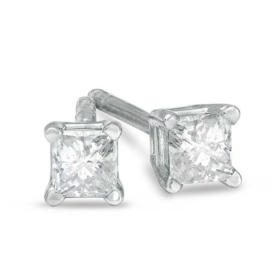 Zales 1/5 Ct. T.W. Princess-Cut Diamond Solitaire Stud Earrings In 14K White Gold (J/I3) Earrings