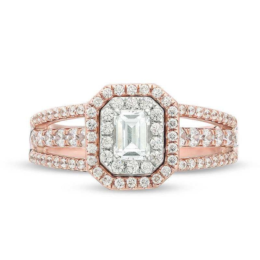 Zales Celebration Ideal 1 Ct. T.W. Emerald-Cut Diamond Double Frame Multi-Row Engagement Ring In 14K Two-Tone Gold (I/Si2) Rings