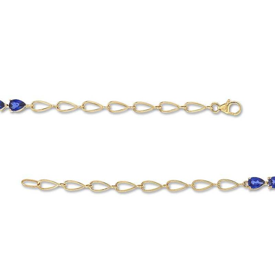 Zales Pear-Shaped Ceylon Blue Lab-Created Sapphire Five Stone Link Chain Bracelet In 10K Gold - 7.25" Bracelets