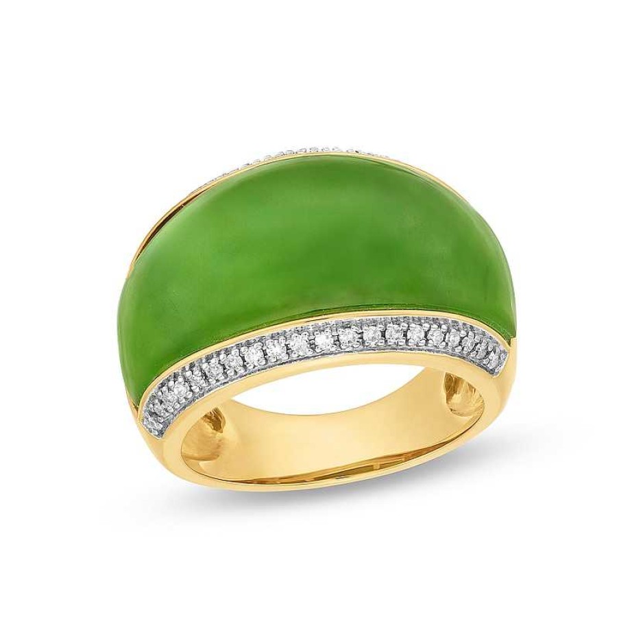 Zales Jade And 1/5 Ct. T.W. Diamond Edge Band In 10K Gold Rings