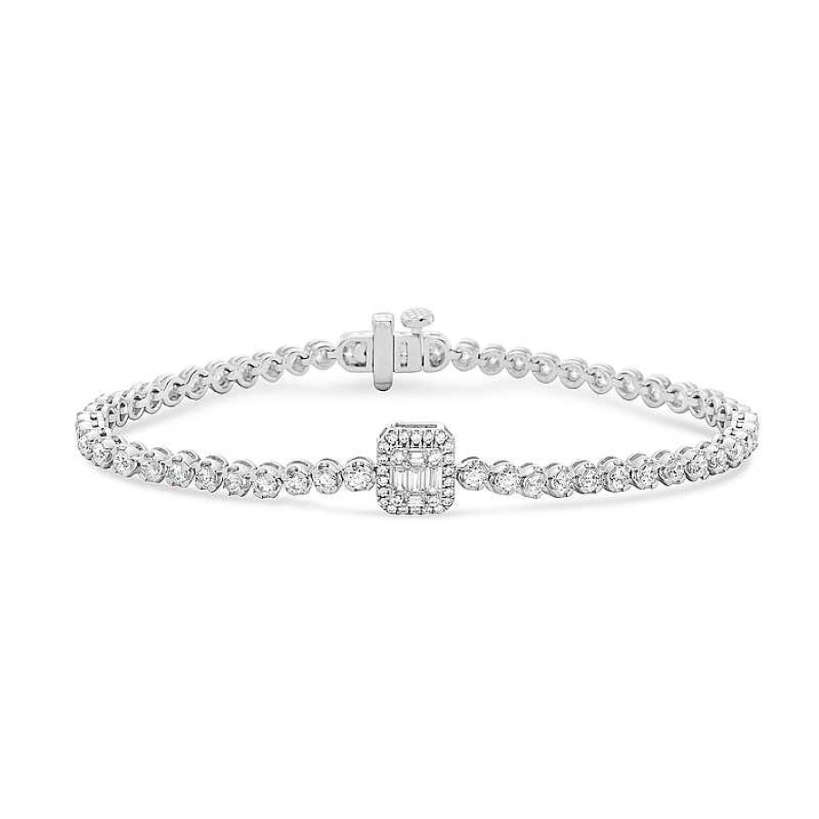 Zales 2-1/2 Ct. T.W. Princess Multi-Diamond Frame Tennis-Style Bracelet In 10K White Gold Bracelets