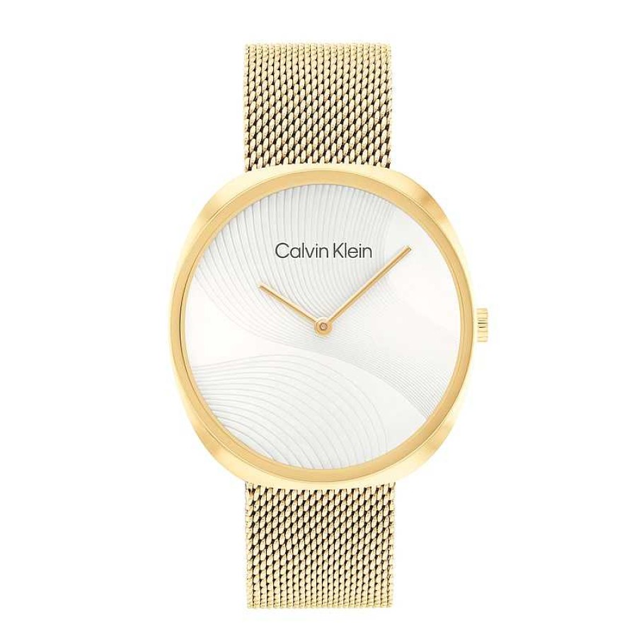 Calvin Klein Ladies' Calvin Klein Gold-Tone Ip Mesh Watch With White Dial (Model: 25200246) Watches