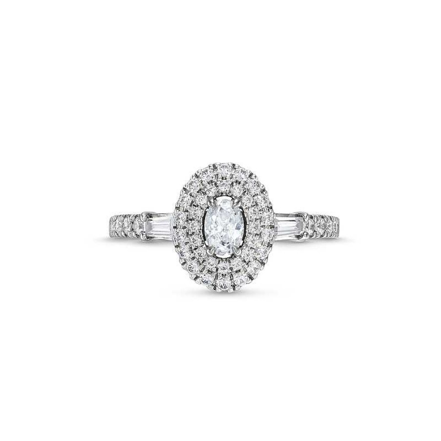 Zales Vera Wang Love Collection 3/4 Ct. T.W. Oval Diamond Double Frame Engagement Ring In 14K White Gold (I/Si2) Rings