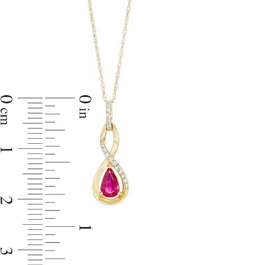 Zales Pear-Shaped Ruby And 1/20 Ct. T.W. Diamond Twist Pendant In 10K Gold Necklaces