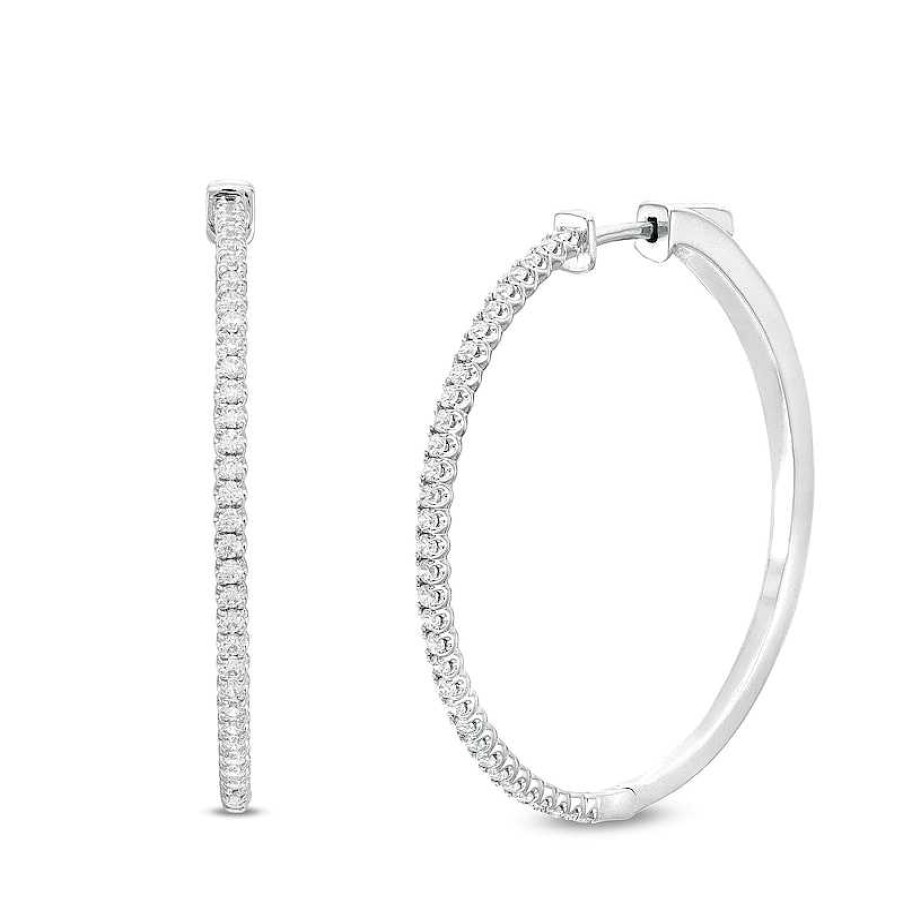 Zales 1 Ct. T.W. Diamond Hoop Earrings In 14K White Gold Earrings