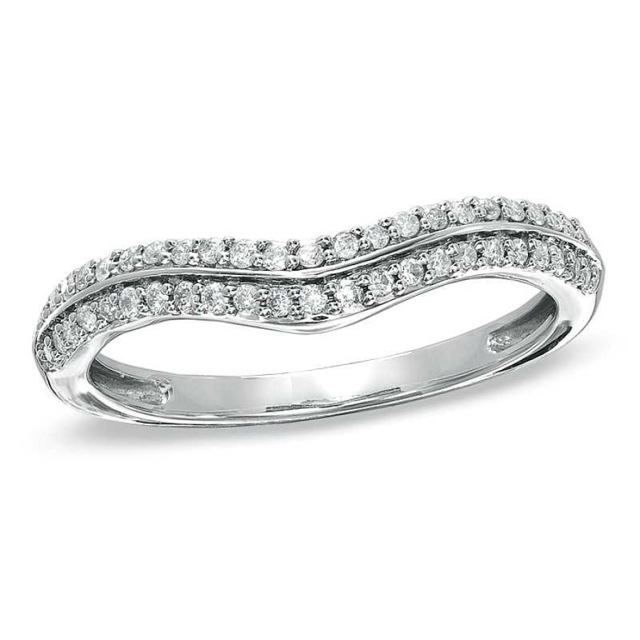 Zales 1/5 Ct. T.W. Diamond Double Row Contour Wedding Band In 14K White Gold Rings