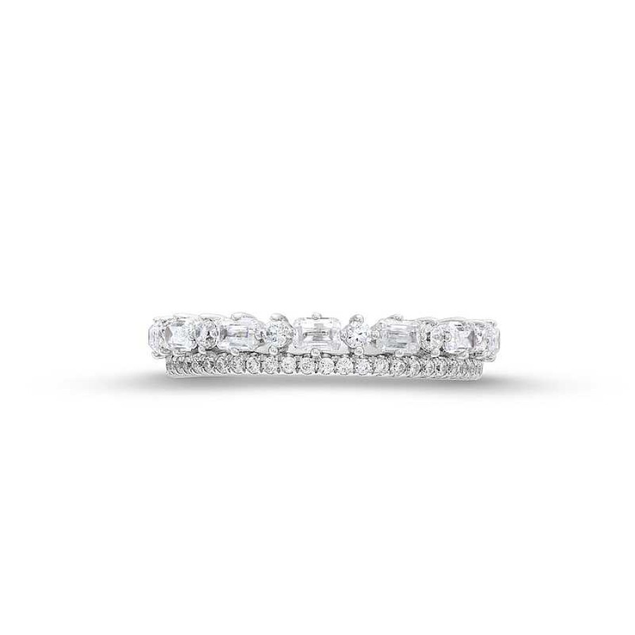 Zales 5/8 Ct. T.W. Emerald-Cut And Round Diamond Alternating Double Row Anniversary Band In 14K White Gold Rings