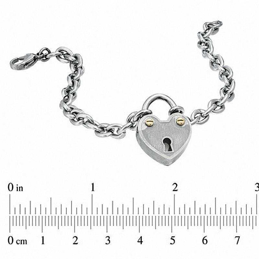 Zales Stainless Steel Heart Lock Bracelet With Yellow Ip Screws - 7.5" Bracelets