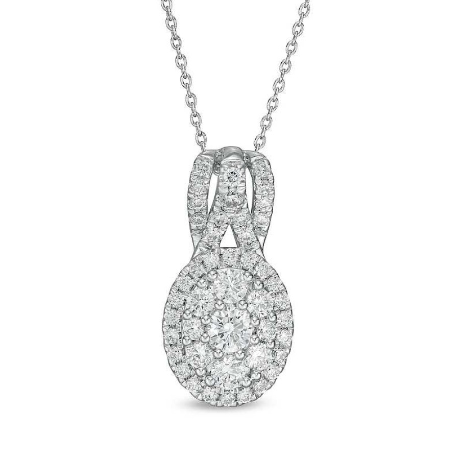 Zales 1 Ct. T.W. Certified Lab-Created Diamond Oval Frame Pendant In 14K White Gold (F/Si2) Necklaces