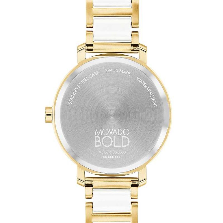 Movado Bold Ladies' Movado Bold® Evolution Crystal Accent Gold-Tone Ip Ceramic Watch With Textured Tonal Dial (Model: 3601238) Watches