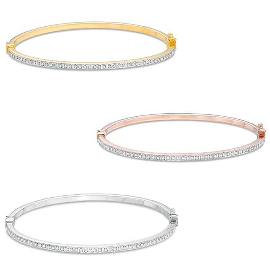 Zales Diamond Fascination Three Piece Bangle Set In Sterling Silver And 18K Two-Tone Gold Plate And Platinum Plate Bracelets