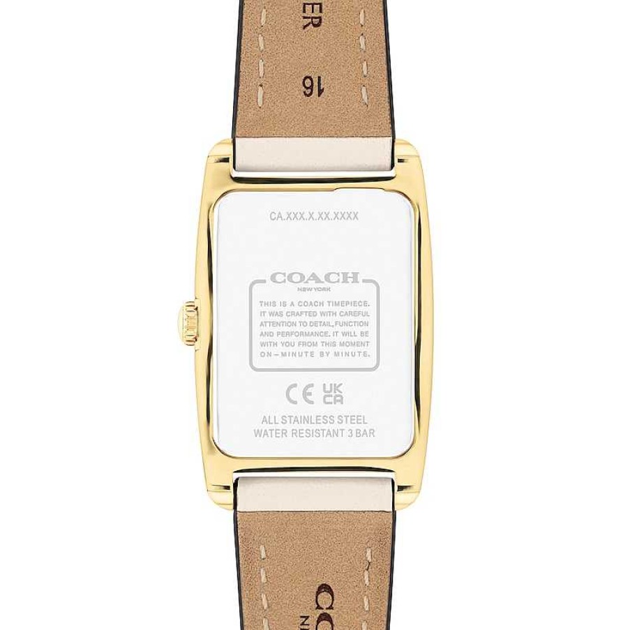 Coach Ladies' Coach Reese Gold-Tone Ip White Leather Strap Watch With Rectangular White Dial (Model: 14504314) Watches