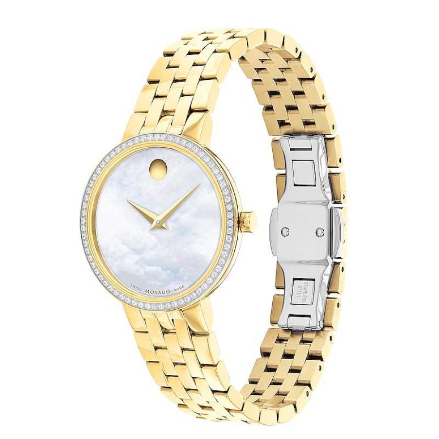 Movado Ladies' Movado Museum® Classic 1/4 Ct. T.W. Diamond Gold-Tone Pvd Watch With Mother-Of-Pearl Dial (Model: 0607815) Watches