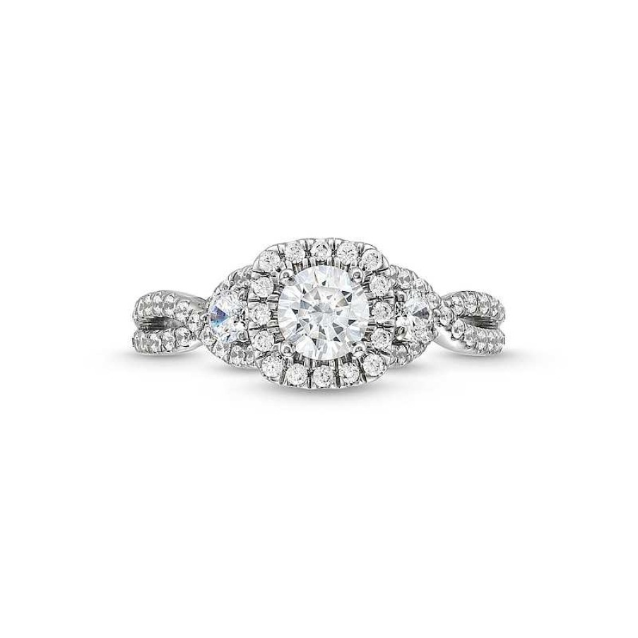 Zales 1 Ct. T.W. Diamond Cushion Frame Split Shank Past Present Future® Engagement Ring In 14K White Gold (I/I2) Rings