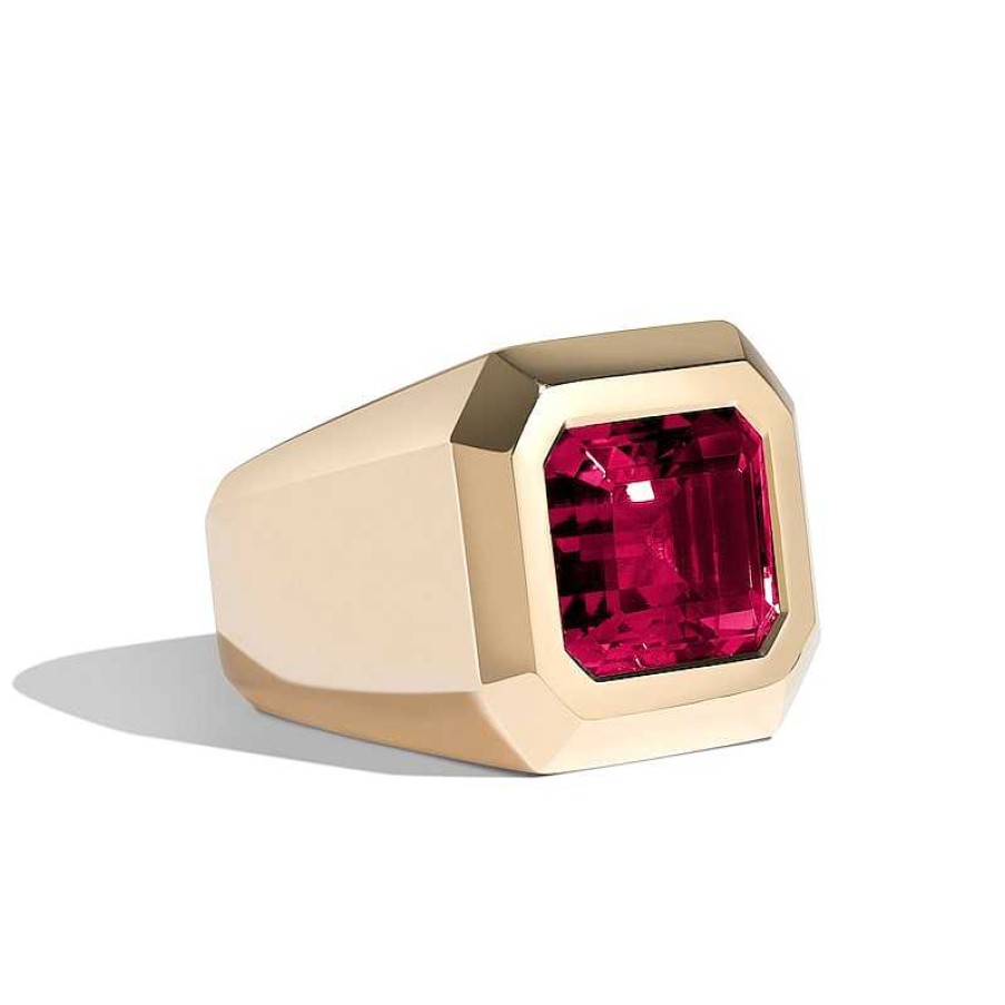 Zales Zales X Shahla Emerald-Cut Lab-Created Ruby Deco Signet Ring In 14K Gold Rings