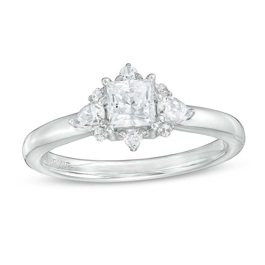 Zales Vera Wang Love Collection 3/4 Ct. T.W. Princess-Cut Diamond Ornate Frame Engagement Ring In 14K White Gold Rings