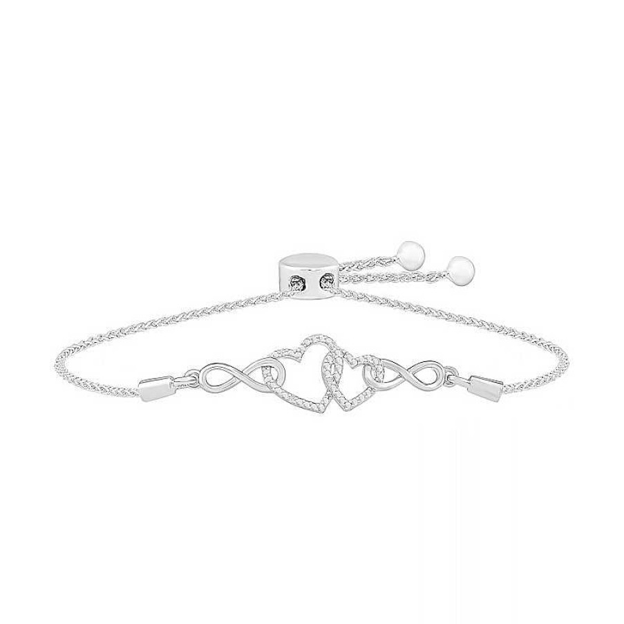 Zales Diamond Accent Double Infinity Heart Bolo Bracelet In Sterling Silver 9.5" Bracelets