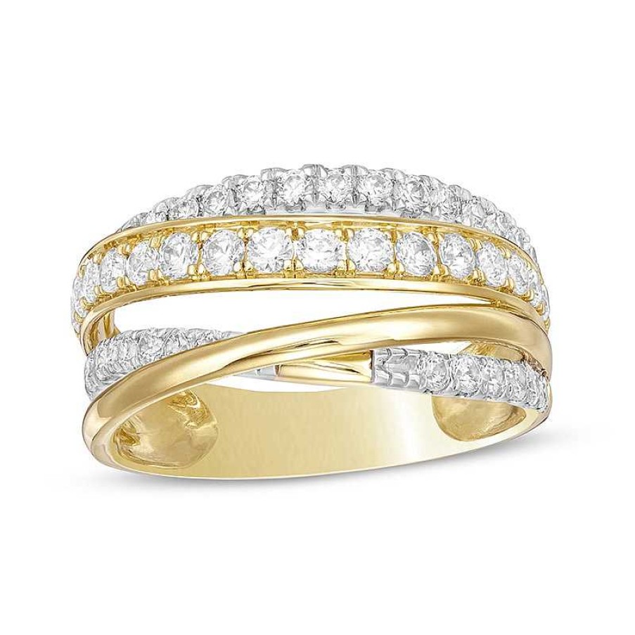 Zales 1 Ct. T.W. Diamond Cross-Over Multi-Row Ring In 10K Gold Rings